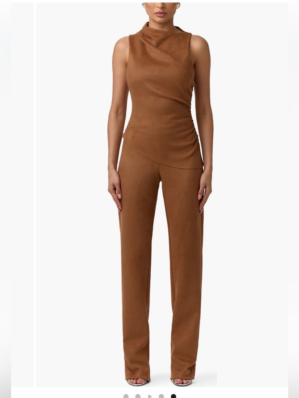 🤎 Naked Wardrobe Faux Suede Set Top & Bootcut  Pants Brown Tan Taupe Fall Small